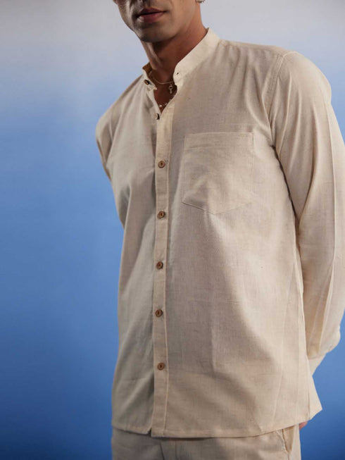 Men's Cream Pure Cotton Plain Shirt